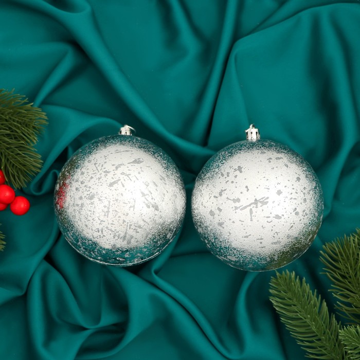 Ёлочные игрушки «Ретро», шары новогодние, пластик, набор d=10 см, 2 шт., серебристый - Фото 1