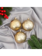 Ёлочные игрушки «Ретро», шары новогодние, d=8 см, набор 3 шт., золотистый - Фото 3