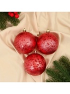 Ёлочные игрушки «Ретро», шары новогодние, d=8 см, набор 3 шт., красный - Фото 3