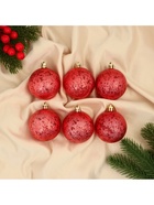 Ёлочные игрушки «Ретро», шары новогодние, d=6 см, набор 6 шт., красный - Фото 2
