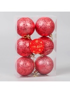 Ёлочные игрушки «Ретро», шары новогодние, d=6 см, набор 6 шт., красный - Фото 3