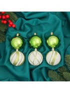 Ёлочные игрушки «Агнет», шары новогодние, d=6 см, набор 12 шт., волны, бело-зелёный - Фото 3