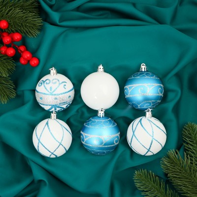 Ёлочные игрушки «Агнет» узоры, шары новогодние, d=6 см, набор 9 шт., МИКС