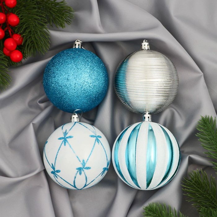Ёлочные игрушки «Агнет» узоры, шары новогодние, набор d=8 см, 4 шт., МИКС - Фото 1