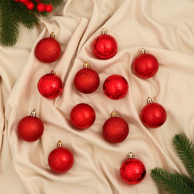 Ёлочные игрушки «Агнет», шары новогодние, d=5 см, набор 12 шт., диско, красный