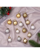 Ёлочные игрушки «Агнет», шары новогодние, d=3 см, набор 14 шт., полосы, узор, золотистый/серебристый 9510462