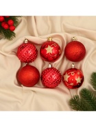 Ёлочные игрушки «Агнет», шары новогодние, d=6 см, набор 6 шт., звёзды, красный - Фото 2