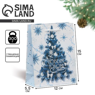 Пакет подарочный новогодний ламинированный «С Новым годом», S 12×15×5.5 см