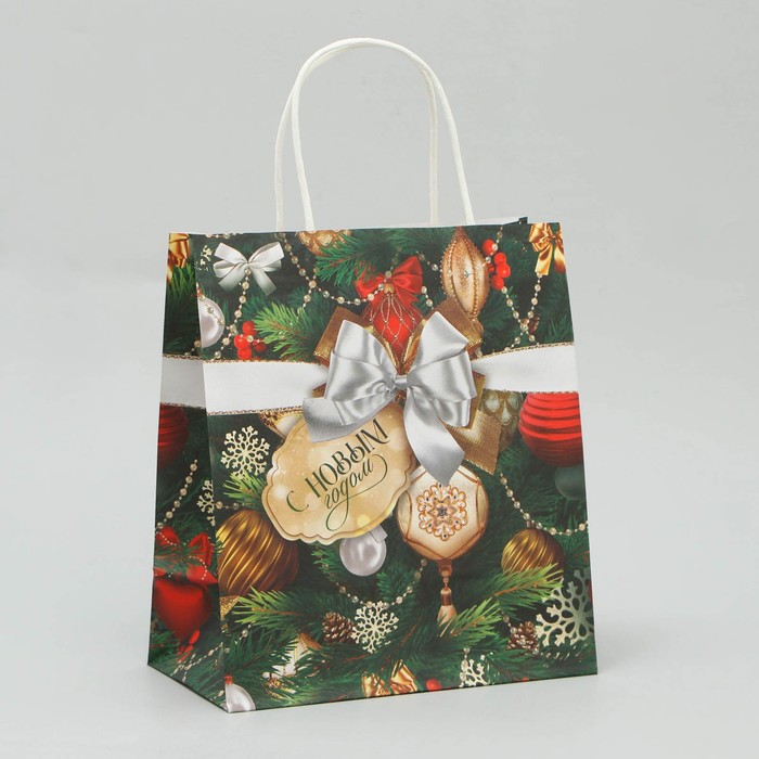 Пакет крафтовый «Новогодний подарок», 22 × 25 × 12 см - Фото 1