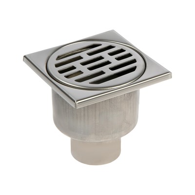 Трап ZEIN engr, 100×100 мм, вертикальный, d=50 мм, прямой выпуск, нержавеющая сталь