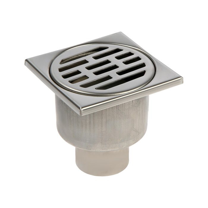 Трап ZEIN engr, 100×100 мм, вертикальный, d=50 мм, прямой выпуск, нержавеющая сталь