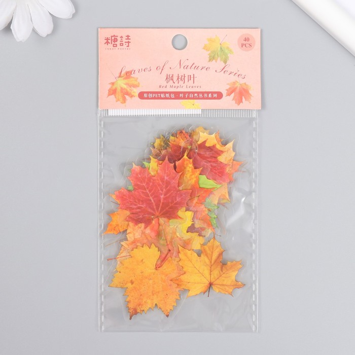 Наклейки для творчества пластик "Кленовые листья" набор 40 шт 0,3х8х14,8 см