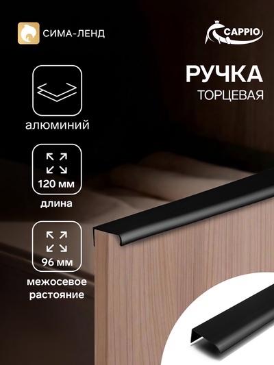 Ручка профильная мебельная торцевая CAPPIO RT002BL, L=120 мм, м/о 96 мм, чёрная