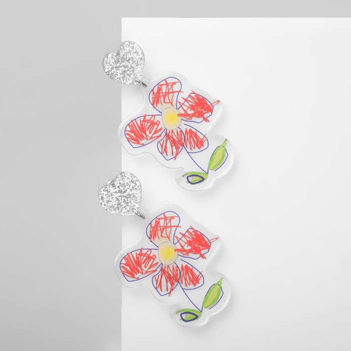 Серьги акрил «Цветы» нарисованные, цветные в серебре - фото 1907827053