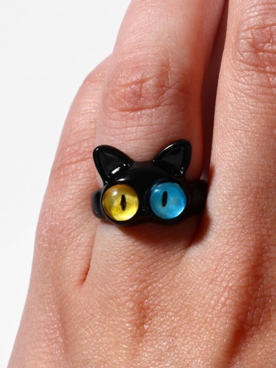 Кольцо «Монстрик» кот, цвет чёрный, безразмерное