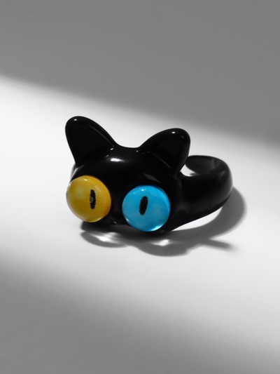 Кольцо «Монстрик» кот, цвет чёрный, безразмерное