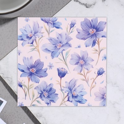 Мини-открытка "Цветы" синний оттенок,7,5х7,5 см
