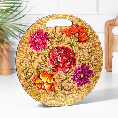 Доска разделочная сувенирная «Жостовская роспись», 25,5 см, круглая