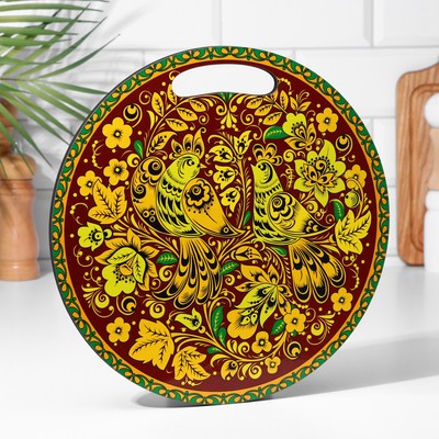 Доска разделочная сувенирная «Городецкая роспись», 25,5 см, круглая