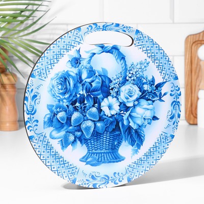 Доска разделочная сувенирная «Гжельская роспись», 25,5 см, круглая