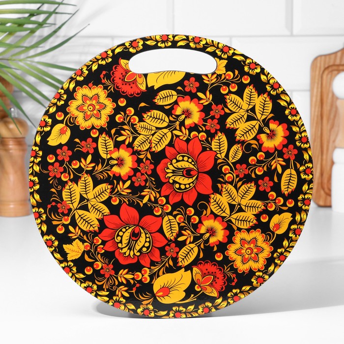 Доска разделочная сувенирная Дарим Красиво «Хохломская роспись», d=25.5 см, круглая - Фото 1