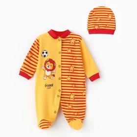 Комплект детский (комбинезон, шапочка), цвет оранжевый/лев, рост 62