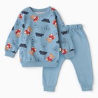 Комплект для мальчика (лонгслив,брюки), цвет синий, рост 86 см - фото 11080239