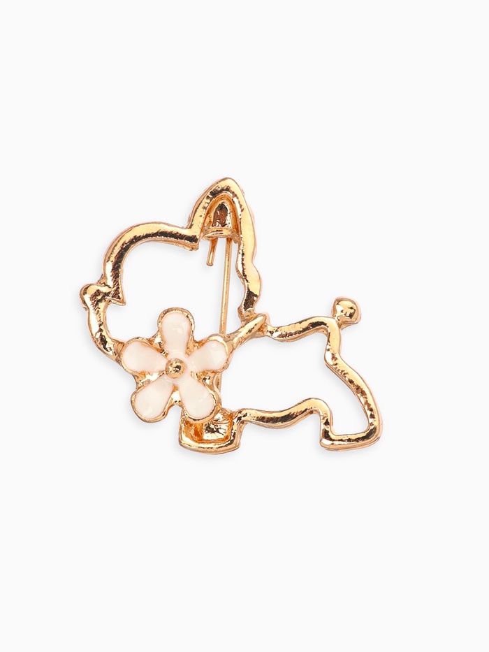 Брошь «Собачка» с цветочком, цвет белый в золоте - Фото 1