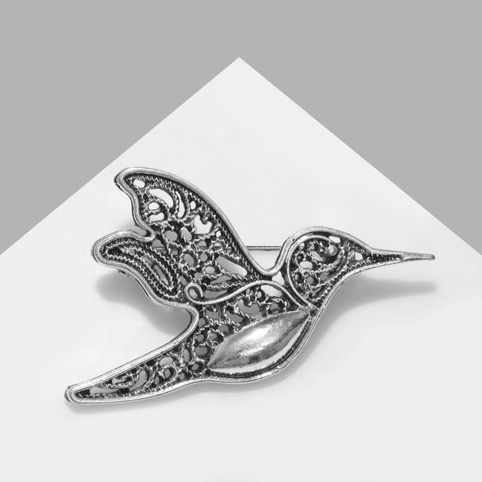 Брошь «Птица» колибри, цвет чернёное серебро - Фото 1