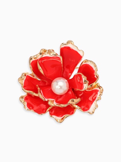 Брошь «Цветок» морской, цвет красно-белый в золоте