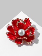Брошь «Цветок» морской, цвет красно-белый в золоте - Фото 6
