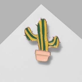 Брошь «Кактус» в горшке, цветная в золоте
