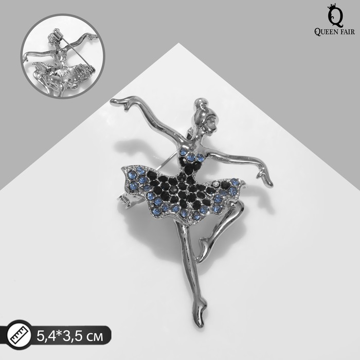 Брошь «Балерина», цвет сине-голубой в серебре - Фото 1
