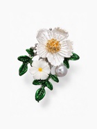 Брошь «Цветы» на ветке, цвет бело-зелёный в серебре - Фото 1