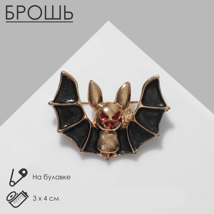 Брошь «Летучая мышь», цвет красно-чёрный в золоте - Фото 1
