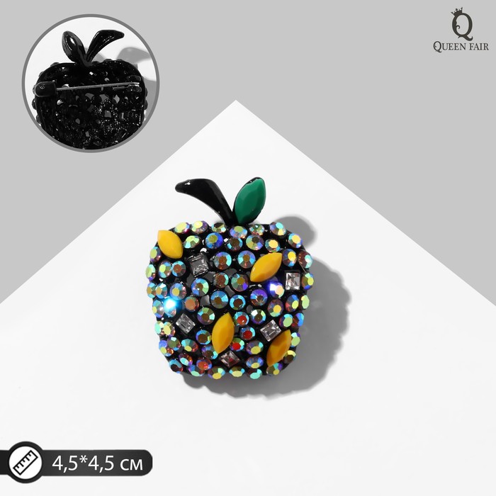Брошь «Яблоко» голден, цветная в чёрном металле - Фото 1