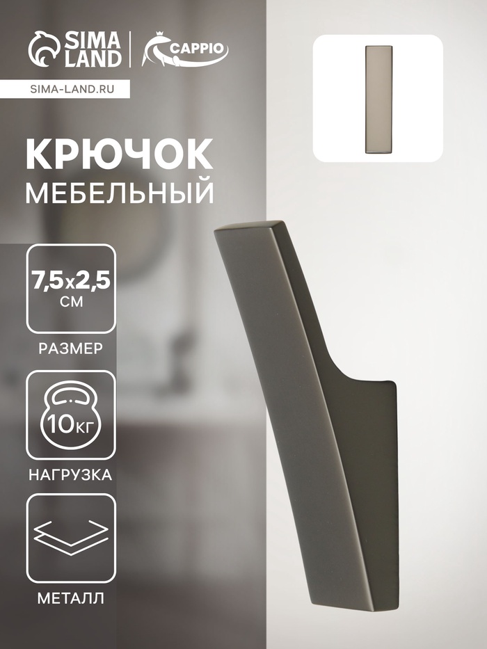 Крючок мебельный CAPPIO ASPHODEL, однорожковый, цвет графит - Фото 1