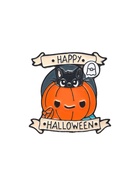 Значок «Котёнок» в тыкве, цветной в чёрном металле 9667396 - фото 13707078