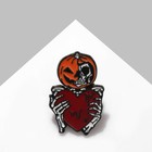 Значок «Скелет» тыква с сердцем, цветной в чёрном металле - Фото 1