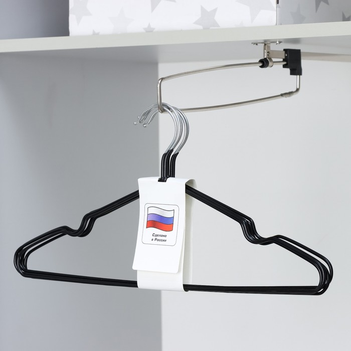 Набор вешалок антискользящих, металл с ПВХ покрытием, 41×20×0,3 см, 5 шт, цвет черный - Фото 1