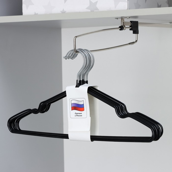 Плечики - вешалки антискользящие, металл с ПВХ покрытием, 41×20×0.3 см, 10 шт., чёрные - Фото 1