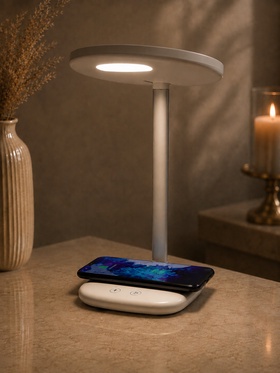 УЦЕНКА Зеркало Luazon KZ-08, подсветка, настольное, 30 LED, беспроводная зарядка, лампа, белое 9939366