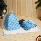 Набор для бани с принтом "Водяной  дракон": шапка, тапки, коврик, голубой, р.  41-43 - фото 10992979