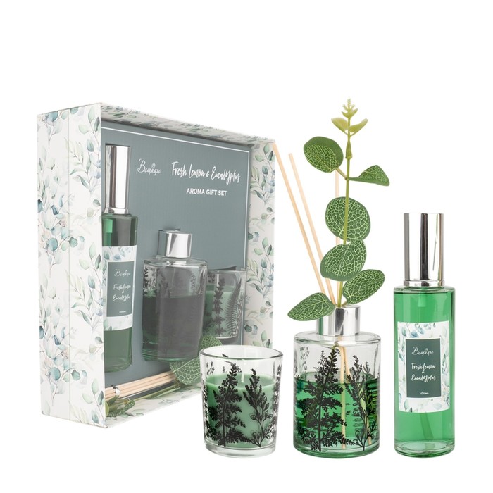 Арома сет «Вещицы» Fresh lemon &amp; Eucalyptus, 3 предмета, цвет зелёный