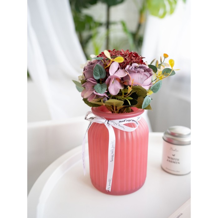 Цветочная композиция «Фантазия» в стеклянной вазе, 11×11×25 см, цвет розовый - Фото 1