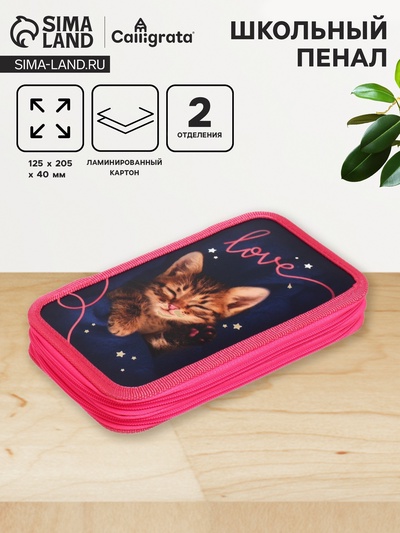 Пенал школьный, 2 секции, 12.5×20.5×4 см «Котенок»