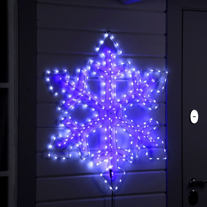 Светодиодная фигура «Снежинка», 90 см, дюралайт, 280 LED, 220 В, мигание, свечение белое/синее - фото 1907827666