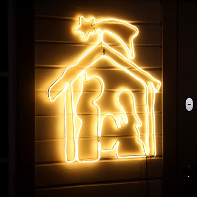 Неоновая фигура «Рождественский вертеп», 85×75 см, 896 LED, 220 В, свечение тёплое белое