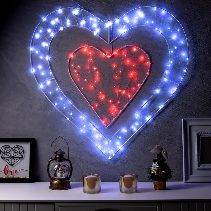 Светодиодная фигура «Сердце» 80 см, металл, 220 В, 8 режимов, свечение красное, белое - фото 1907827708