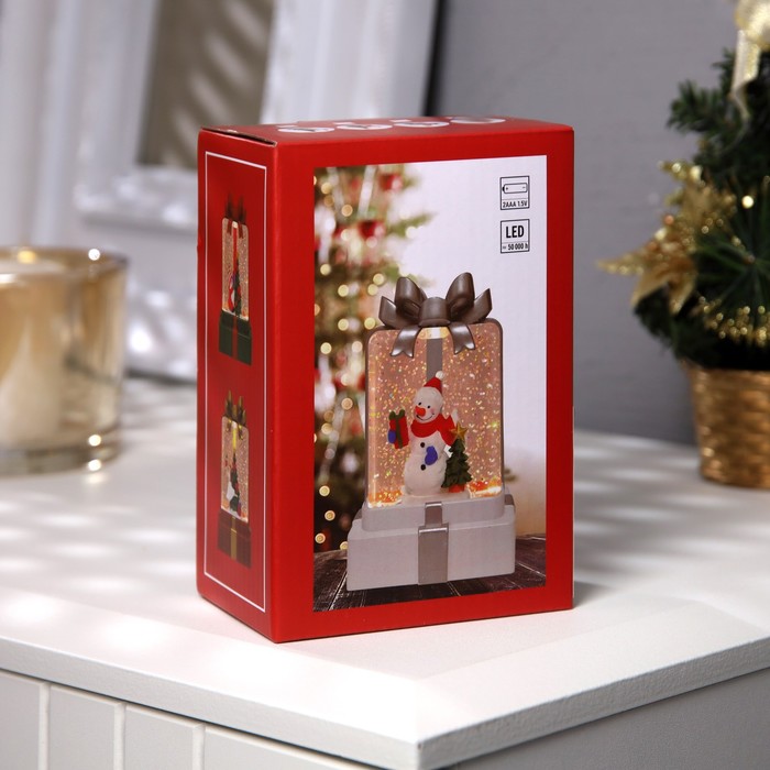 Светодиодная фигура «Дед Мороз с подарком» 7.5 × 12.5 × 4.9 см, пластик, батарейки АААх2 (не в комплекте), свечение тёплое белое - фото 1907827764
